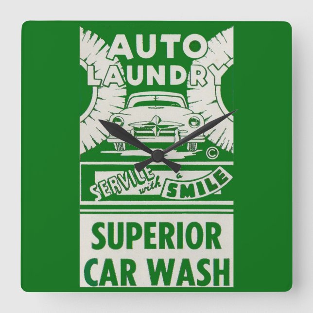 1950s Auto Laundry Car Wash ad Square Wall Clock (Front)