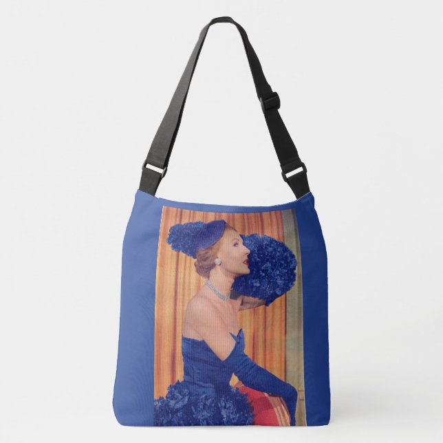 1950s beautiful in blue print crossbody bag (Front)