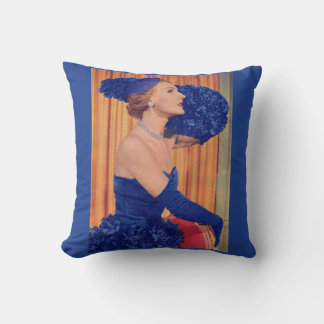 1950s beautiful in blue print throw pillow