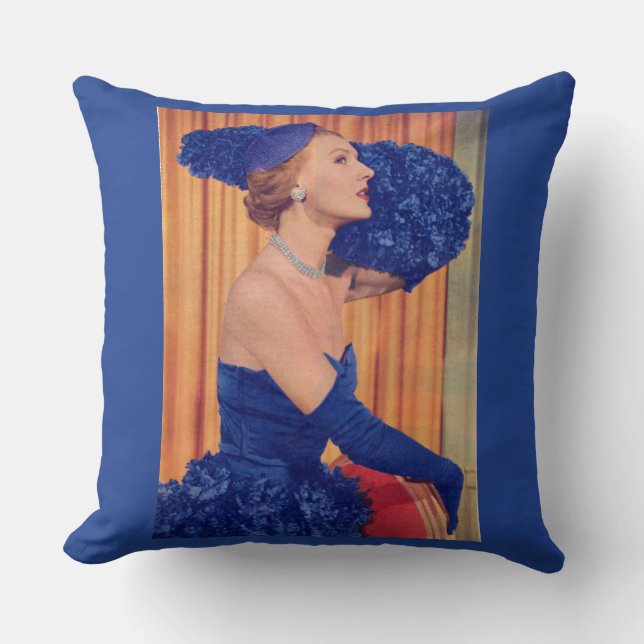 1950s beautiful in blue throw pillow (Front)