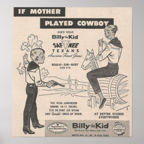 1950s Billy the Kid Jeans Ad Poster