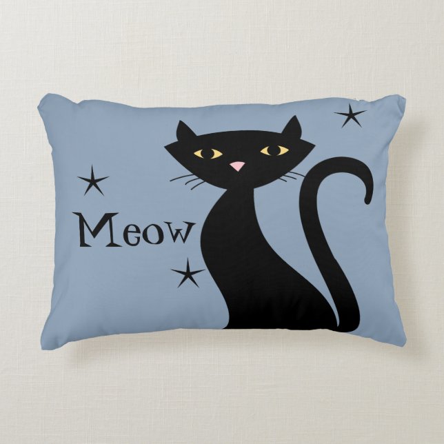 1950s Black Cat Accent Pillow (Front)