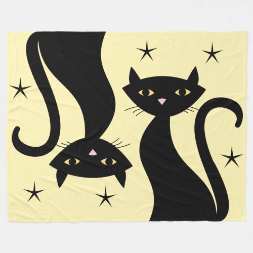 1950s Black Cat yellow Fleece Blanket