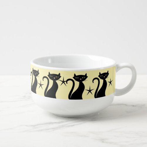 1950s Black Cat yellow Soup Mug