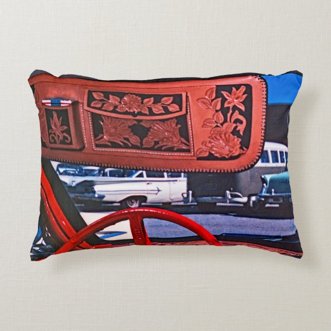 1950's Car Window View Leather Cigarettes Auto Accent Pillow (Front)