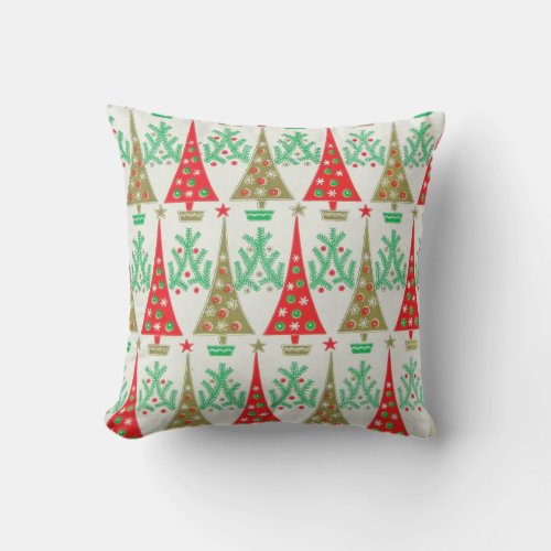 1950s Cartoon Christmas Tree Throw Pillow