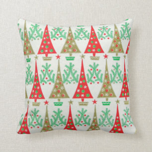 1950s Cartoon Christmas Tree Throw Pillow