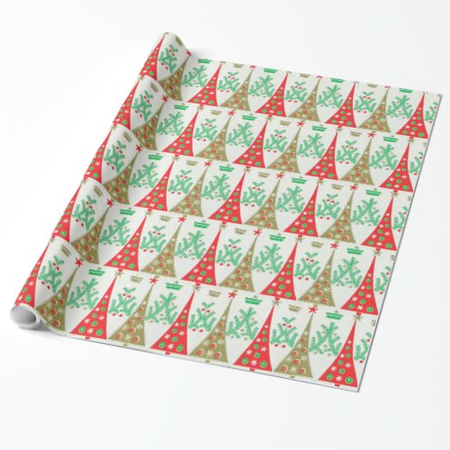 1950s Cartoon Christmas Tree Wrapping Paper