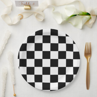 1950's Checkerboard 50's Retro race Black & White Paper Plates