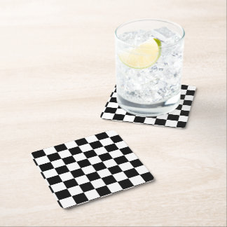 1950's Checkerboard 50's Retro race Black & White Square Paper Coaster