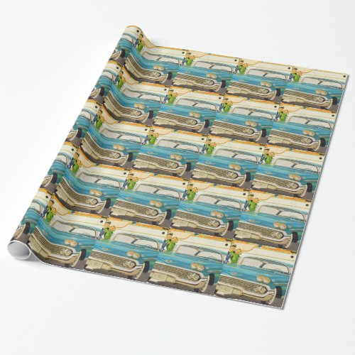 1950s Chevy Impala blue with fins Wrapping Paper