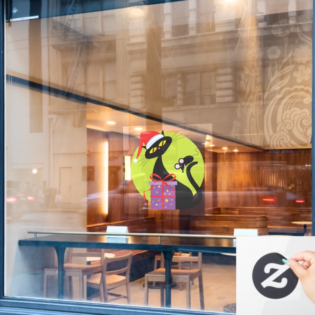 1950s Christmas Black Cat Black Mouse Window Cling (Cafe Window)