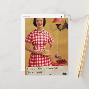 1950s Christmas Lady Collage Postcard