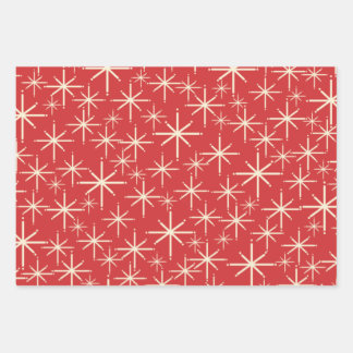 1950s Christmas Patterns in Retro Red Green Cream Wrapping Paper Sheets