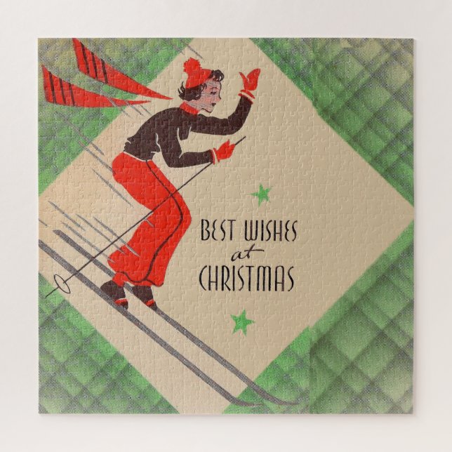 1950s Christmas skier Jigsaw Puzzle (Vertical)