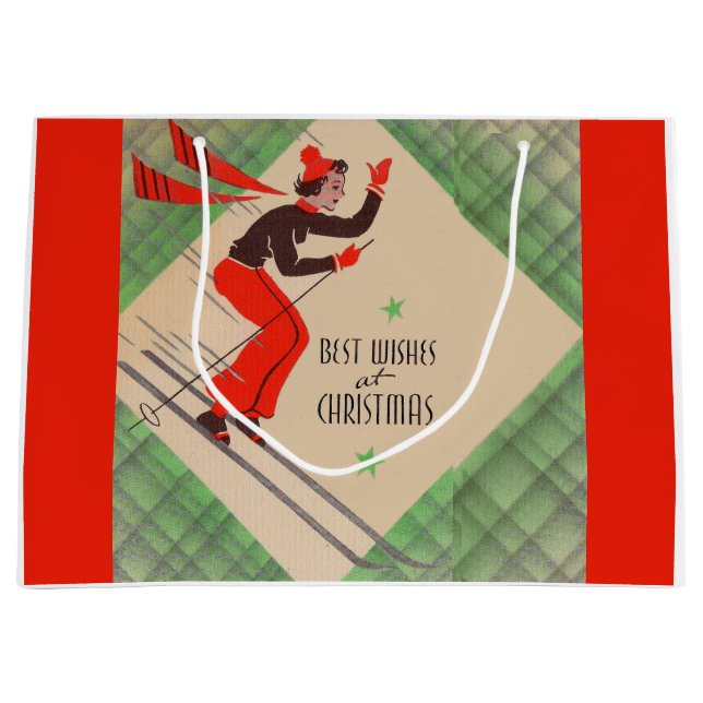 1950s Christmas skier Large Gift Bag (Front)