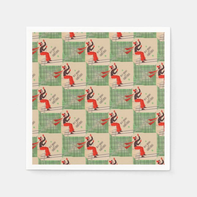 1950s Christmas skier Paper Napkins (Front)