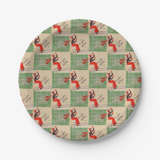 1950s Christmas skier Paper Plates (Front)
