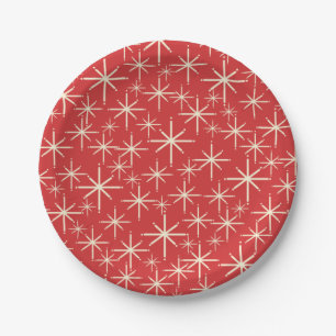 1950s Christmas Star Retro Vintage Atomic Pattern  Paper Plates