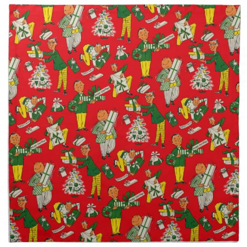 1950s Christmas Wrapping Design Cloth Napkins