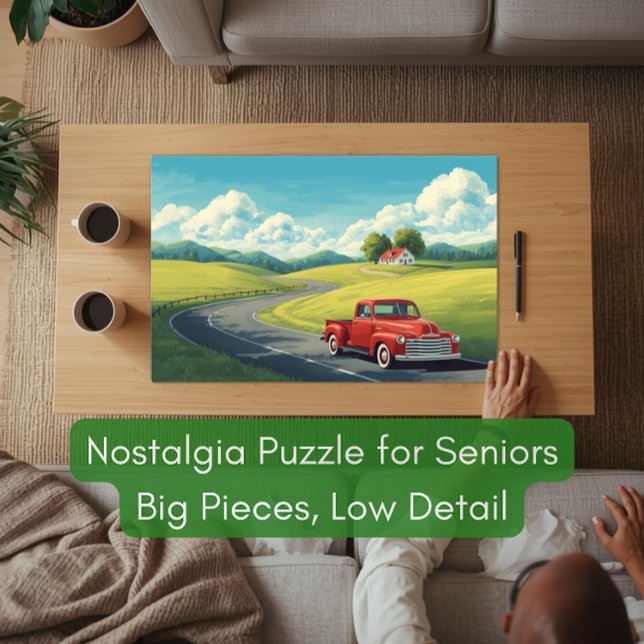 1950s Country Road & Red Pickup Truck for Seniors Jigsaw Puzzle (Creator Uploaded)