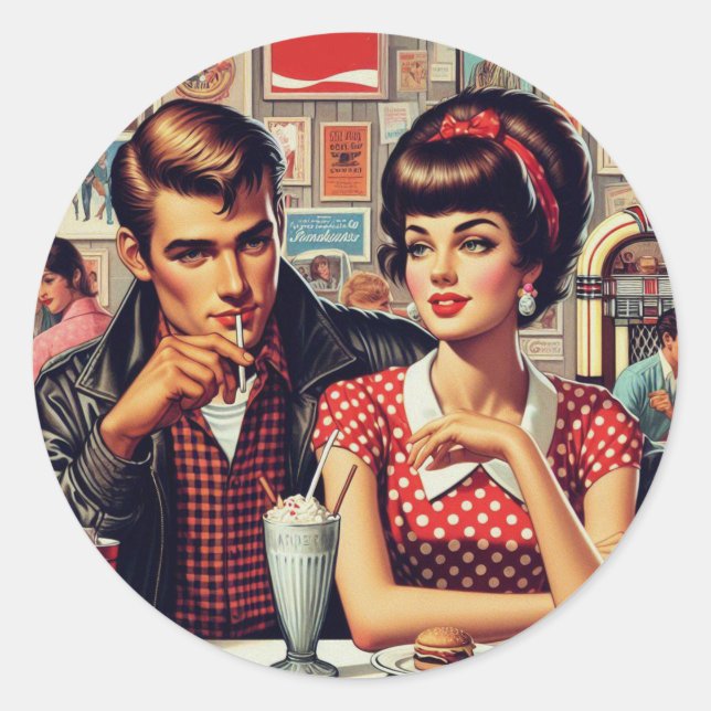 1950s Couple Classic Round Sticker (Front)