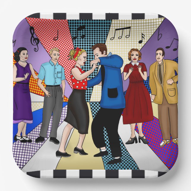 1950's Couple Dancing Retro Themed Birthday  Paper Plates (Front)