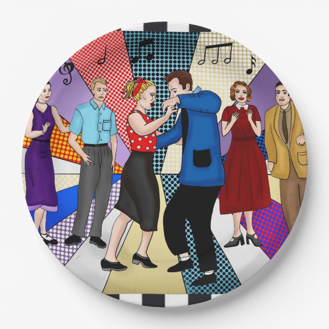 1950's Couple Dancing Retro Themed Birthday   Paper Plates (Front)