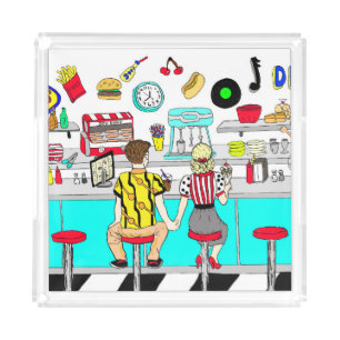1950's Couple Holding Hands at  Diner   Acrylic Tray