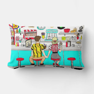 1950's Couple Holding Hands at Diner Lumbar Pillow