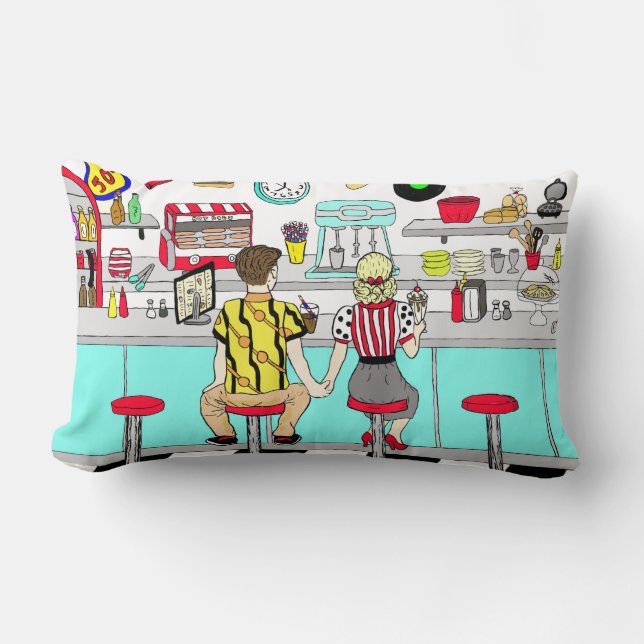 1950's Couple Holding Hands at  Diner   Lumbar Pillow (Front)