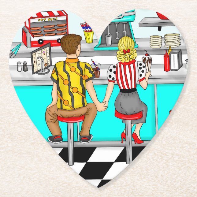 1950's Couple Holding Hands at  Diner   Paper Coaster (Front)