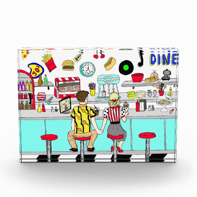 1950's Couple Holding Hands at  Diner  Photo Block (Front)