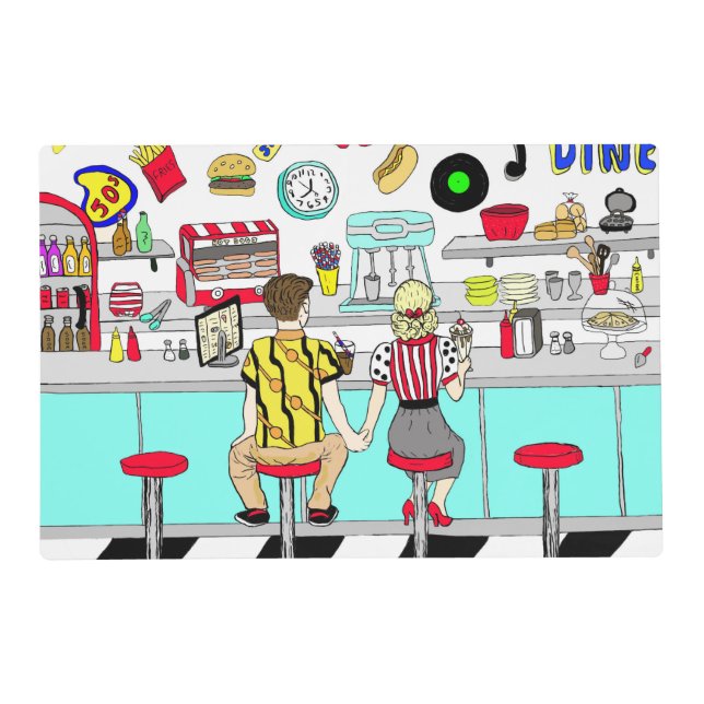 1950's Couple Holding Hands at  Diner   Placemat (Front)