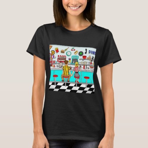1950s Couple Holding Hands at Diner T_Shirt