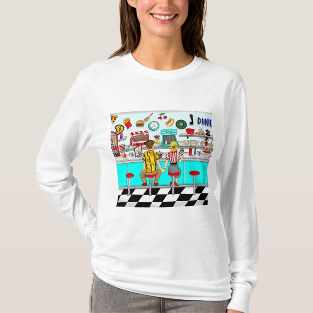 1950's Couple Holding Hands at Diner   T-Shirt (Front)