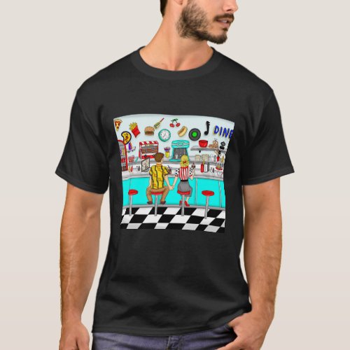 1950s Couple Holding Hands at Diner    T_Shirt