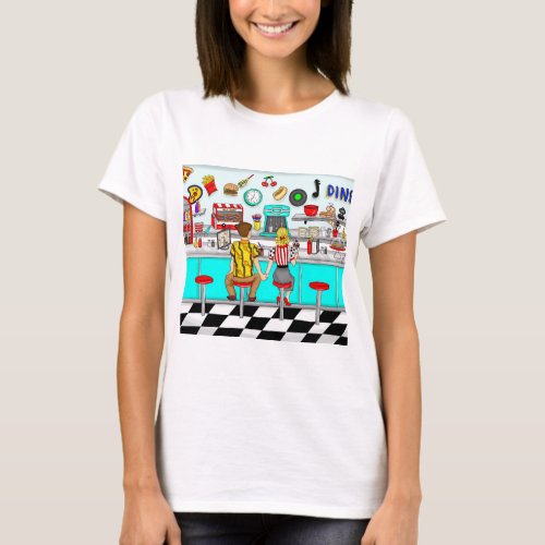 1950s Couple Holding Hands at Diner  T_Shirt