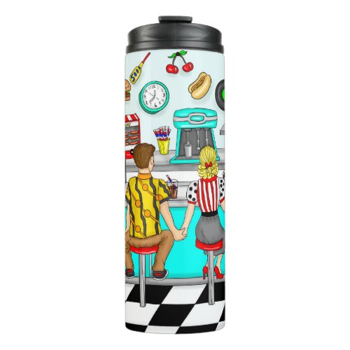 1950s Couple Holding Hands at Diner   Thermal Tumbler