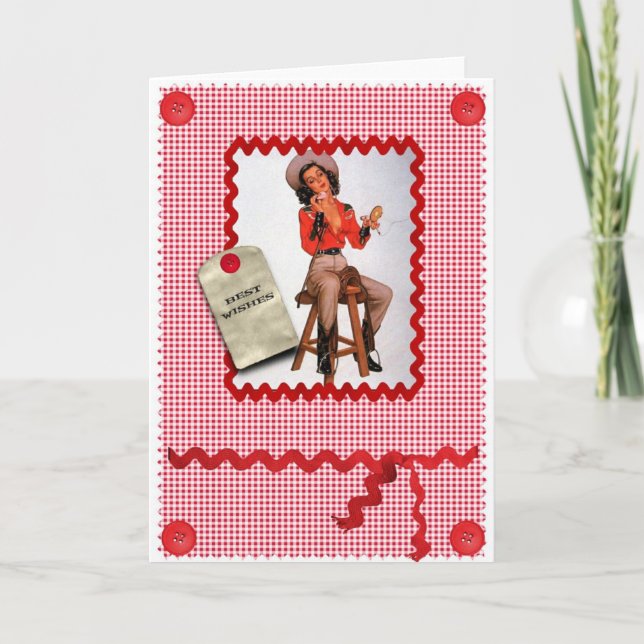 1950s cowgirl pin up greetings card (Front)
