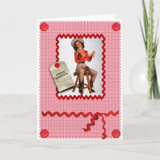 1950s cowgirl pin up greetings card