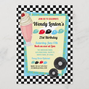 1950s Diner Birthday Milkshake Fifties Invite