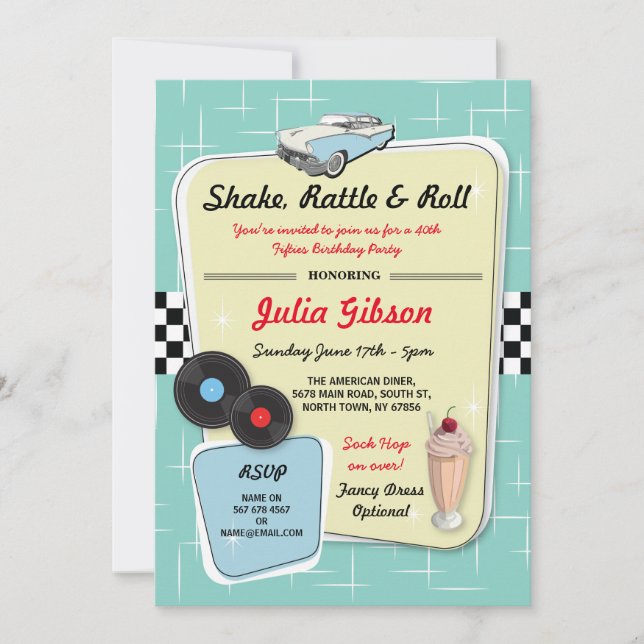 1950s Diner Birthday Party Fifties Retro Invite (Front)