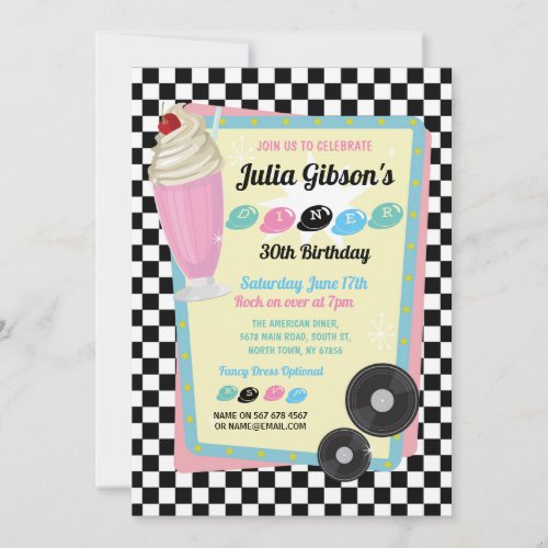 1950s Diner Birthday Retro Party Fifties Invite