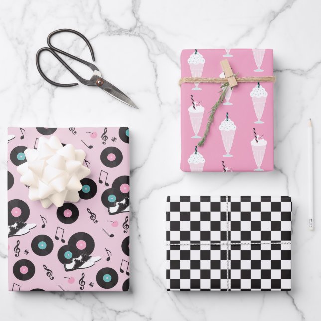 1950s Diner Birthday Wrapping Paper Sheets – Retro (Front)