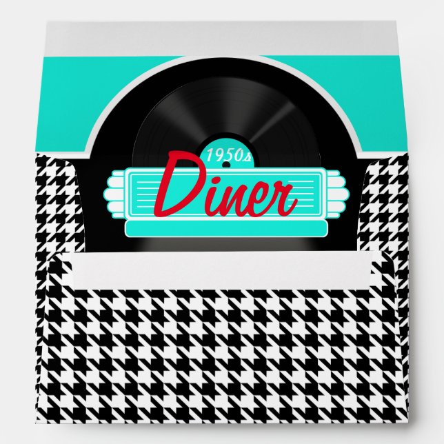 1950s Diner black & white checkered retro Envelope (Back (Bottom))