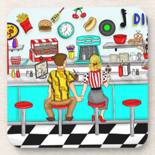 1950's Diner Couple Holding Hands Beverage Coaster
