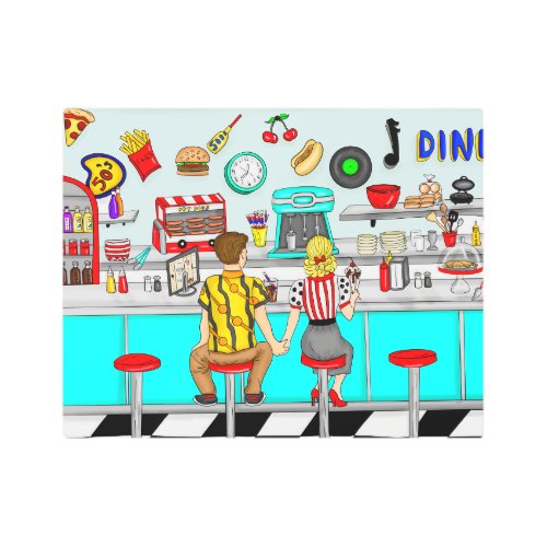 1950s Diner  Couple Holding Hands  Metal Print