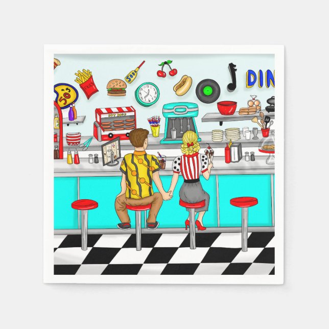 1950's Diner | Couple Holding Hands     Napkins (Front)
