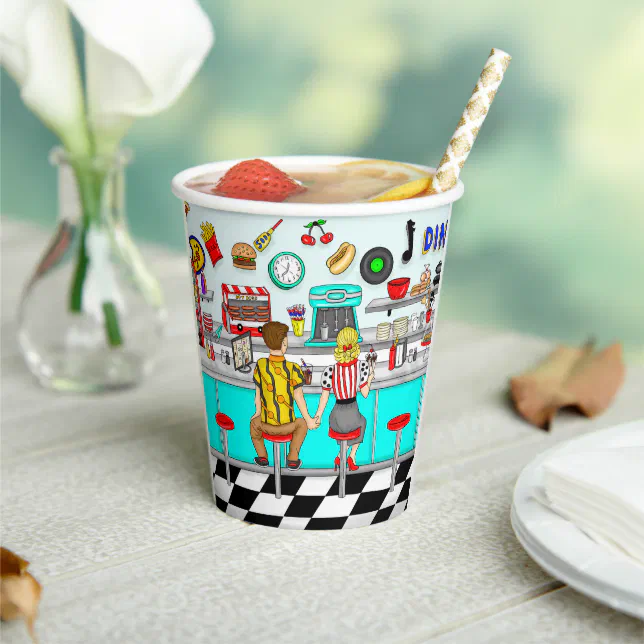 1950's Diner | Couple Holding Hands Paper Cups | Zazzle